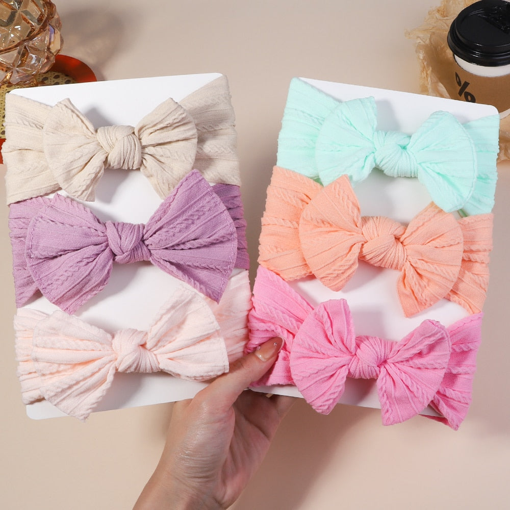 Bandeau bébé gros nœud – Coton gaufré, lot de 3