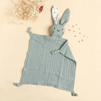 Doudou lapin gaze de coton Bleu gris
