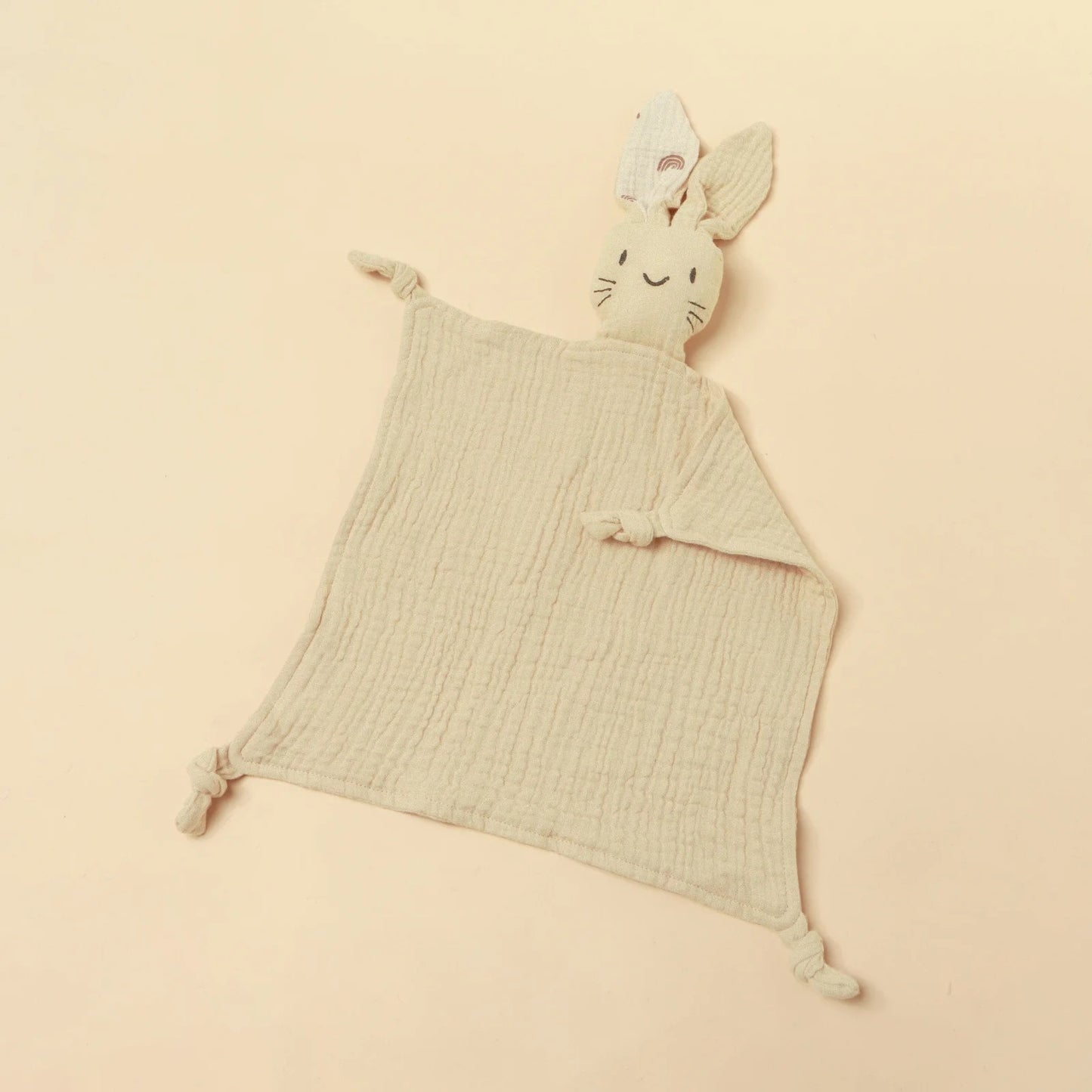 Doudou lapin gaze de coton kaki