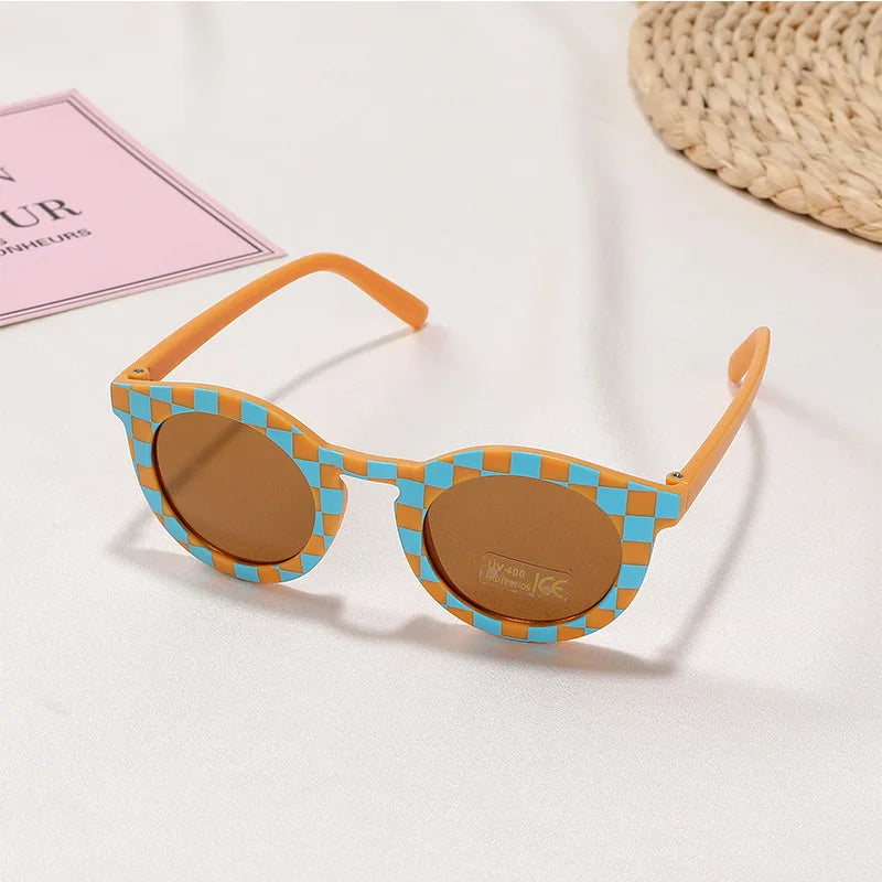 Lunettes de soleil bébé à damier orange et bleu
