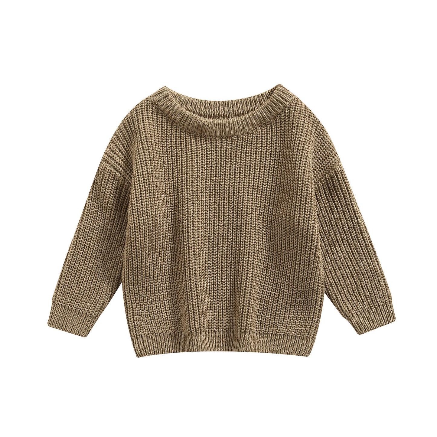 Pull coton bébé col rond taupe