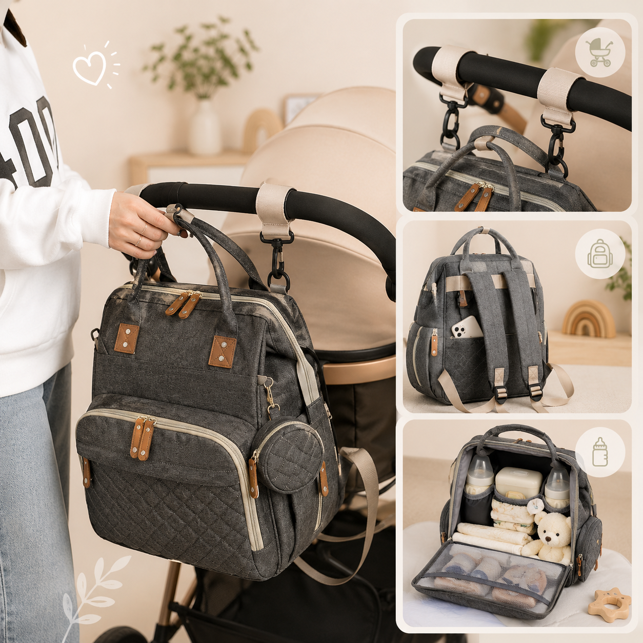 Sac à dos bébé tout-en-un sur poussette Hello Lionceau