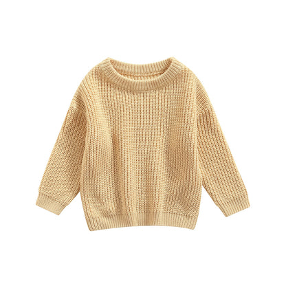 Pull coton bébé col rond beige